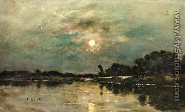 Riverbank in Moonlight - Charles-Francois Daubigny
