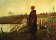 A Shepherdess with her Flock - Aime Perret