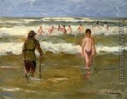 Boys Bathing with Beach Warden - Max Liebermann