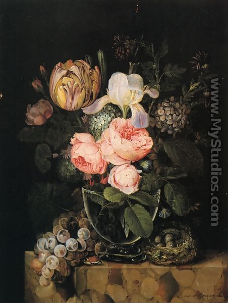 Still Life with Flowers, Grapes and a Bird