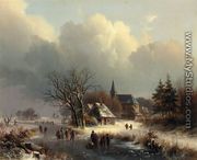 Figures on a Frozen River in Winter - Johann Bernard Klombeck