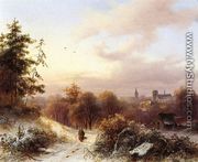 Winter: A Peasant on a Path in a Wooded Landscape, a Town in the Background - Alexander Joseph  Daiwaille