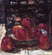 A Still Life with Red Apples on a Dish and a Japanese Lacquer Box - Floris Verster
