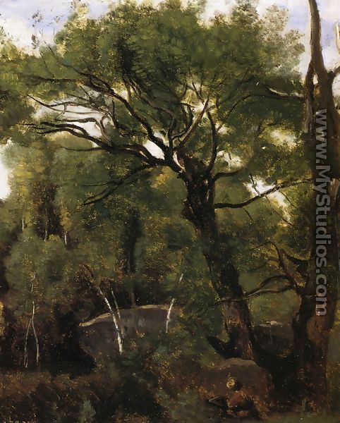 An Artist Painting in the Forest of Fountainebleau - Jean-Baptiste-Camille Corot