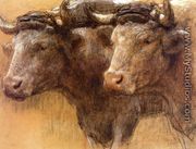 Heads of Two Oxen, Study for 'La Famille' - Léon-Augustin L'hermitte