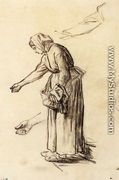 Study for a Woman Feeding Chickens - Jean-Francois Millet