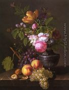 Still Life with Flowers, Peaches and Grapes - Jean-Baptiste Desprest