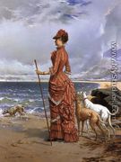 Elegant Lady Walking Her Greyhounds on the Beach - Edmond-Louis Dupain