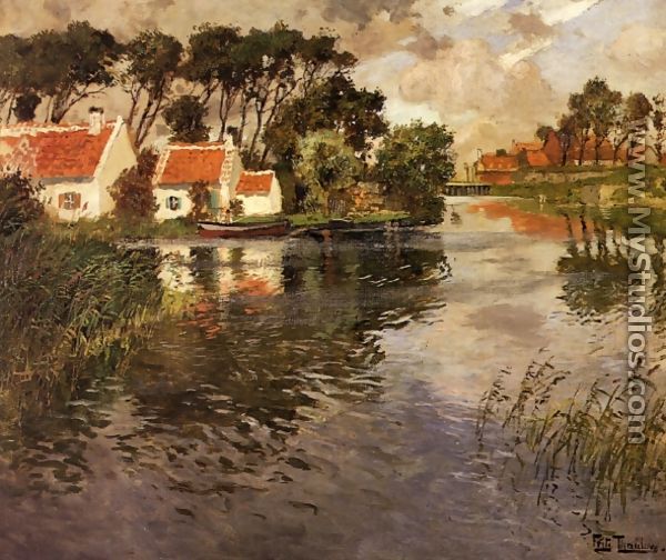Cottages by a River - Fritz Thaulow