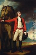 Portrait of Major James Harelty, Full-Length, in Uniform, Holding His Horse, a Formation of Soldiers Beyond - George Romney