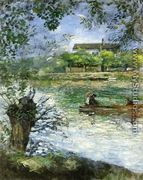 Willows and Figures in a Boat - Pierre Auguste Renoir