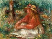 Young Girl Seated on the Grass - Pierre Auguste Renoir