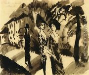 Two Women and an Man on an Avenue - August Macke