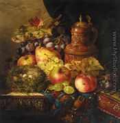 Still Life with Pears, Apples and Grapes, a Bird's Nest and a Jug - Ellen Ladell
