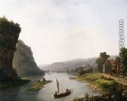 Fishing Boats on a River by a Village - Eugene Vermeulen