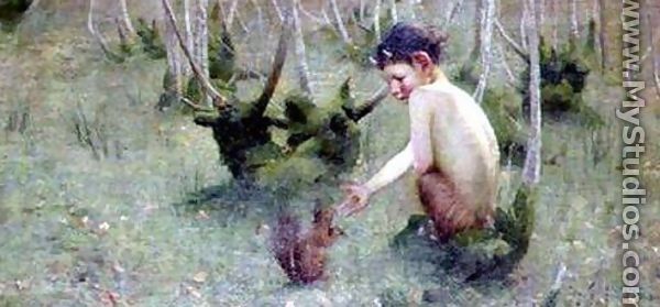 A Faun Feeding a Squirrel - Marianne Preindelsberger Stokes