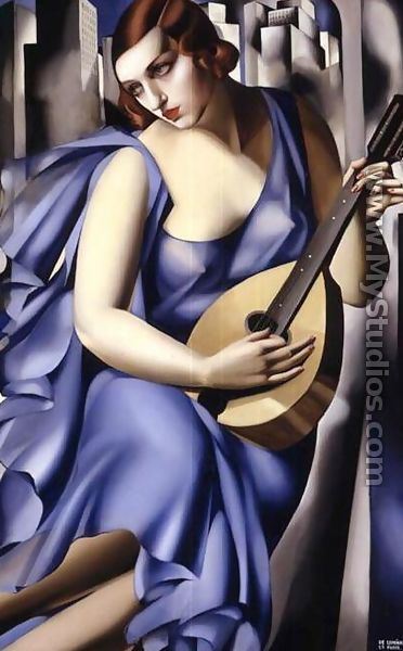 Blue Woman with a Guitar (Femme bleu a la guitare) - Tamara de Lempicka