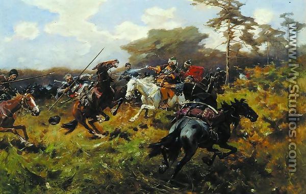 Battle against Tatars - Josef von Brandt