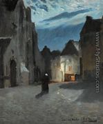 Town by Moonlight (Landsby i måneskinn) - Fritz Thaulow
