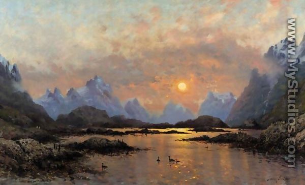 Sunset over a Mountain Lake (Solnedgang over et fjellvann) - Frithjof Smith-Hald