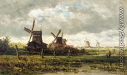 Landscape with Windmills and Two Figures - Willem Roelofs