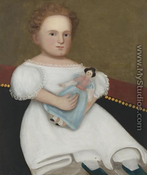 Portrait of a Little Girl with Doll Seated on a Sofa - Zedekiah Belknap