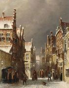 Figures in the Snow Covered Streets of a Dutch Town - Pieter Gerard Vertin