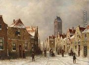 Figures in the Streets of a Snow Covered Dutch Town - Pieter Gerard Vertin