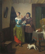 Interior with Young Girl who is Trying on Jewellery - Richard Edmund Flatters
