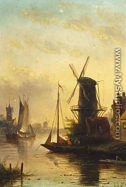 Summer Landscape with a Windmill at Sunset - Jan Jacob Coenraad Spohler
