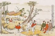 Courtiers Crossing a Bridge - Katsushika Hokusai