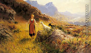 An Alpine Landscapewith a Shepherdess and Goats - Hans Dahl