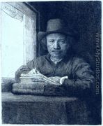 Rembrandt drawing at a window - Harmenszoon van Rijn Rembrandt