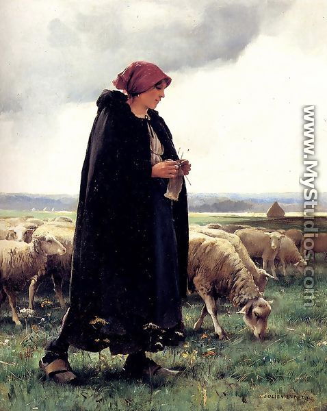 A Shepherdess With Her Flock I - Julien Dupre