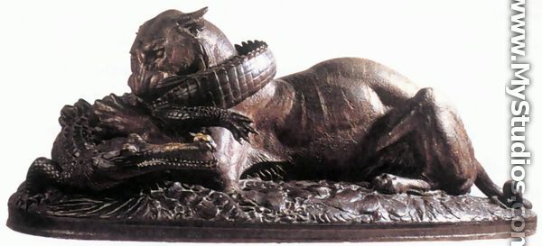 Tiger Devouring a Gavial Crocodile of the Ganges - Antoine-louis Barye