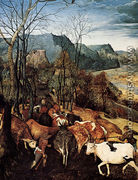 The Return of the Herd [detail] (or November) I - Pieter the Elder Bruegel