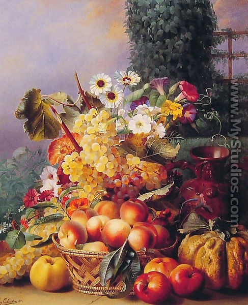 Still Life of Flowers and Fruits I - Eugene-Adolphe Chevalier