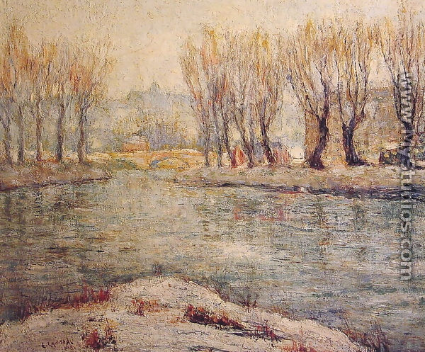 End of Winter - The Boathouse on the Harlem River, New York - Ernest Lawson