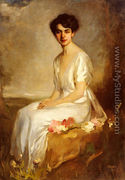 Portrait of an Elegant Young Woman in a White Dress - Artur Lajos Halmi
