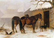 Horses in a Snow Covered Farm Yard - Wouterus Verschuur
