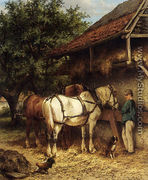 Two Horses By A Stable - Wouterus Verschuur