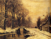 A Snowcovered Forest With A Bridge Across A Stream - Louis Apol