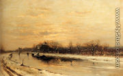 Winter: An Orchard Alongside A Canal With A Farmhouse In The Distance At Dusk - Louis Apol