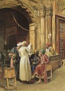 A gathering around the morning news, Cairo - Ludwig Deutsch