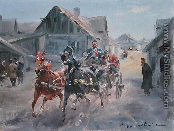 Speeding through the town, c.1930 - Ignacy (Czeslaw Wasilewski) Zygmuntowicz