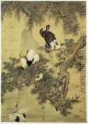 Eight Red-Crested Herons in a Pine Tree, 1754 - Hua Yan