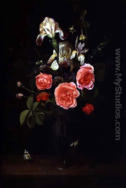 flowers in vase painting. Flowers in a Glass vase with a