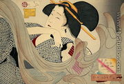 Looking Smoky. A Housewife of the Kyowa Era Kemuso Kyowa nenkan naishitsu no fuzoku, 1880 - Tsukioka Yoshitoshi