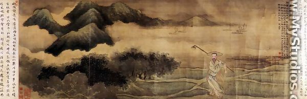 The Poet Wang Shizhen (1634-1711) Carrying a Hoe (He Chu Tu) c.1700-03 - Zhiding Yu