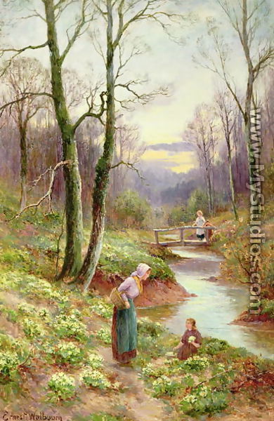 Picking primroses by the stream - Ernst Walbourn